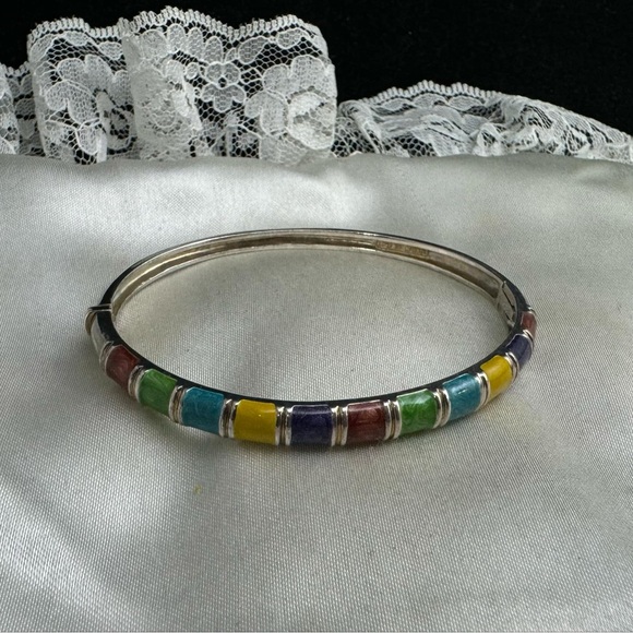 STERLING SILVER ROSS SIMONS MULTI COLORED BANGLE BRACELET - Picture 3 of 4